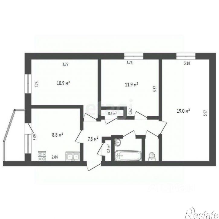 3-комн квартира проспект Октября, 52,  д. 52